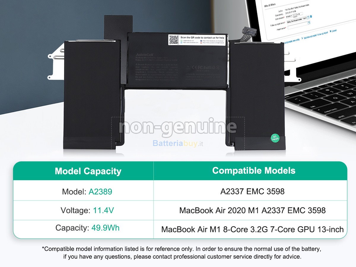 Batteria per Apple MacBook Air 2020 M1 A2337 EMC 3598