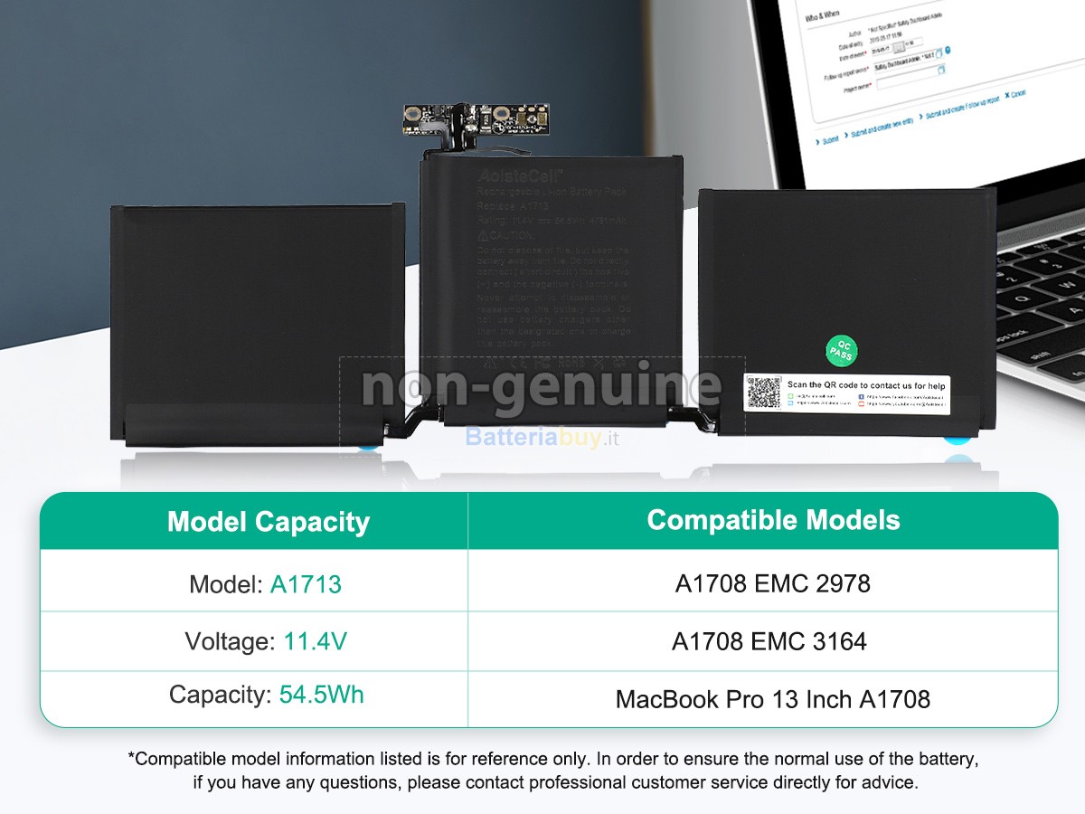 Batteria per Apple MacBook Pro Core I5 2.0 13 inch A1708(Late 2016)