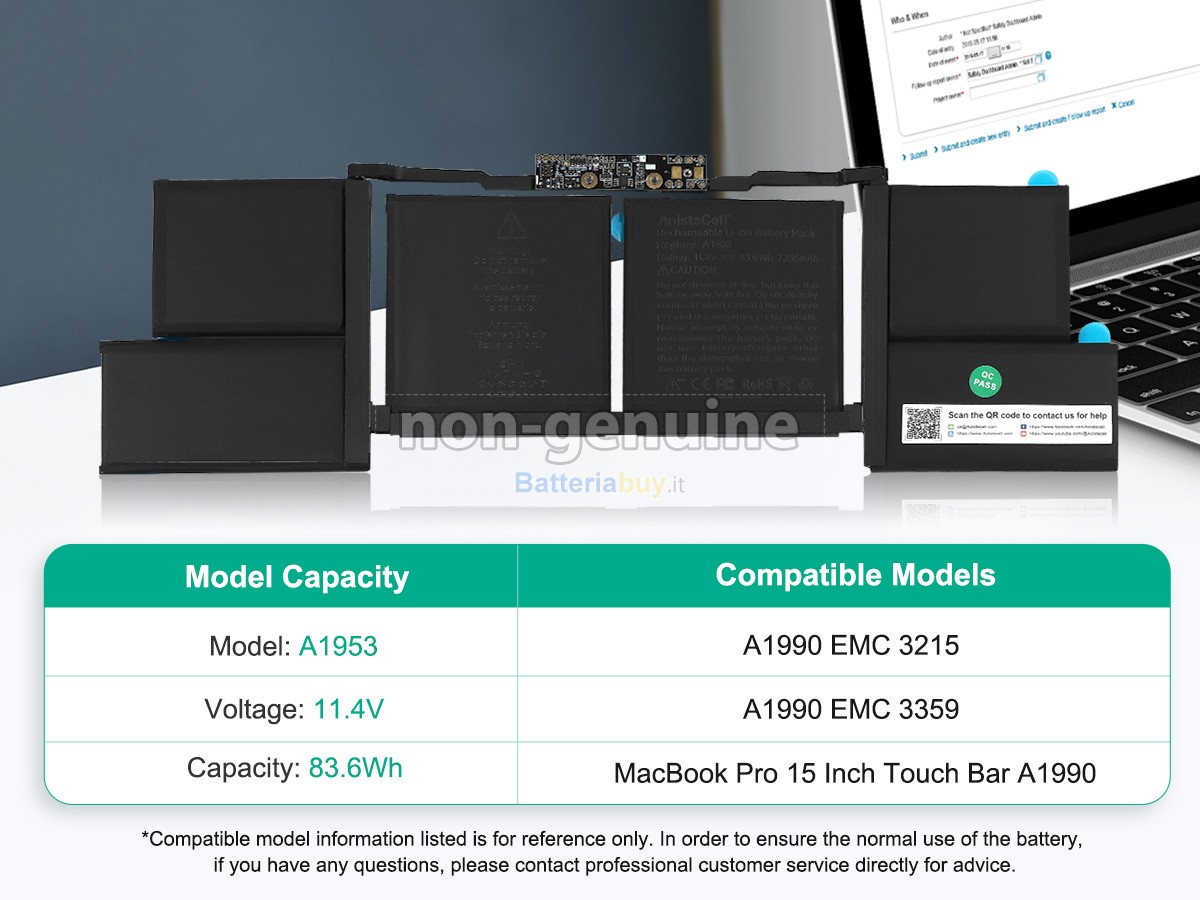 Batteria per Apple MacBook Pro Core I7 2.6G 15 inch TOUCH/2018