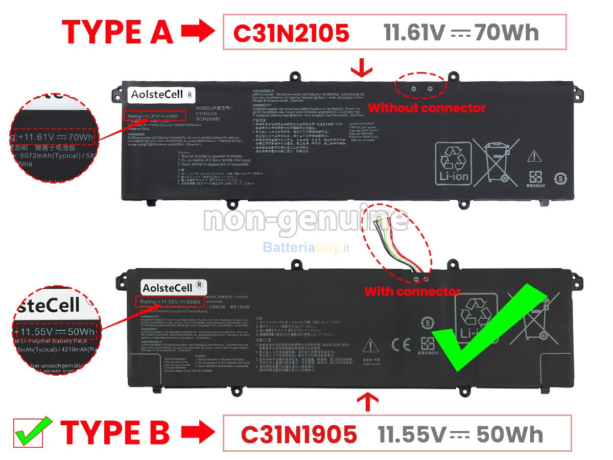 Batteria per Asus VivoBook S 14 Flip OLED TP3402ZA-OLED-KN731X