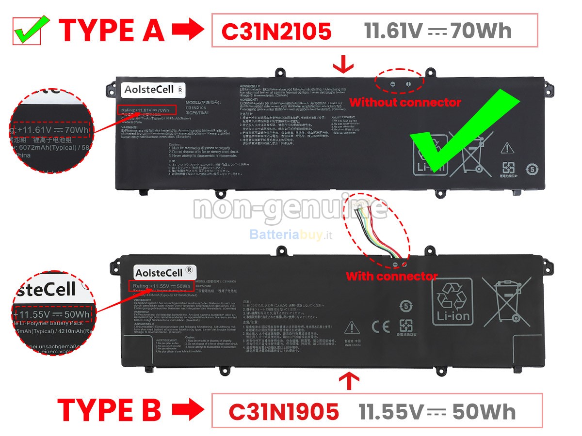 Batteria per Asus VivoBook S 14 Flip OLED TP3402ZA-OLED-KN731X