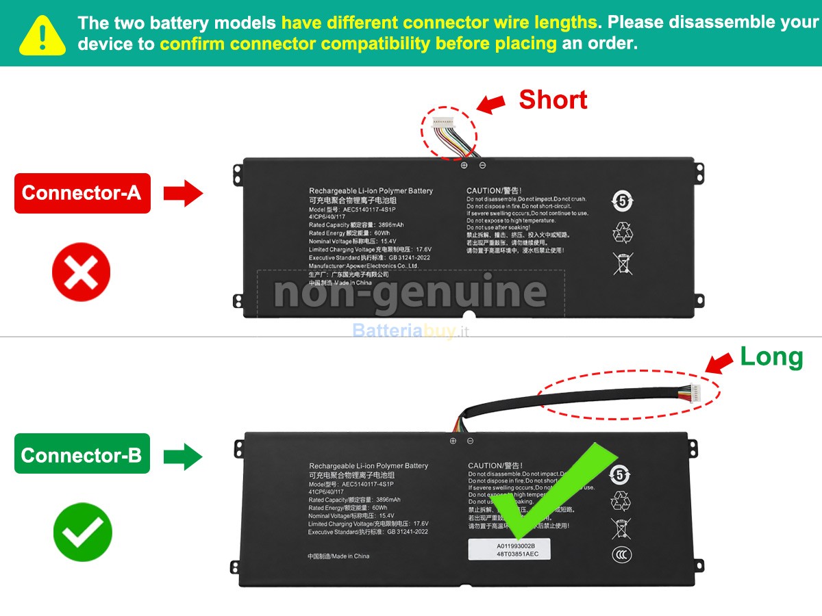 Batteria per Hasee AEC5140117-4S1P
