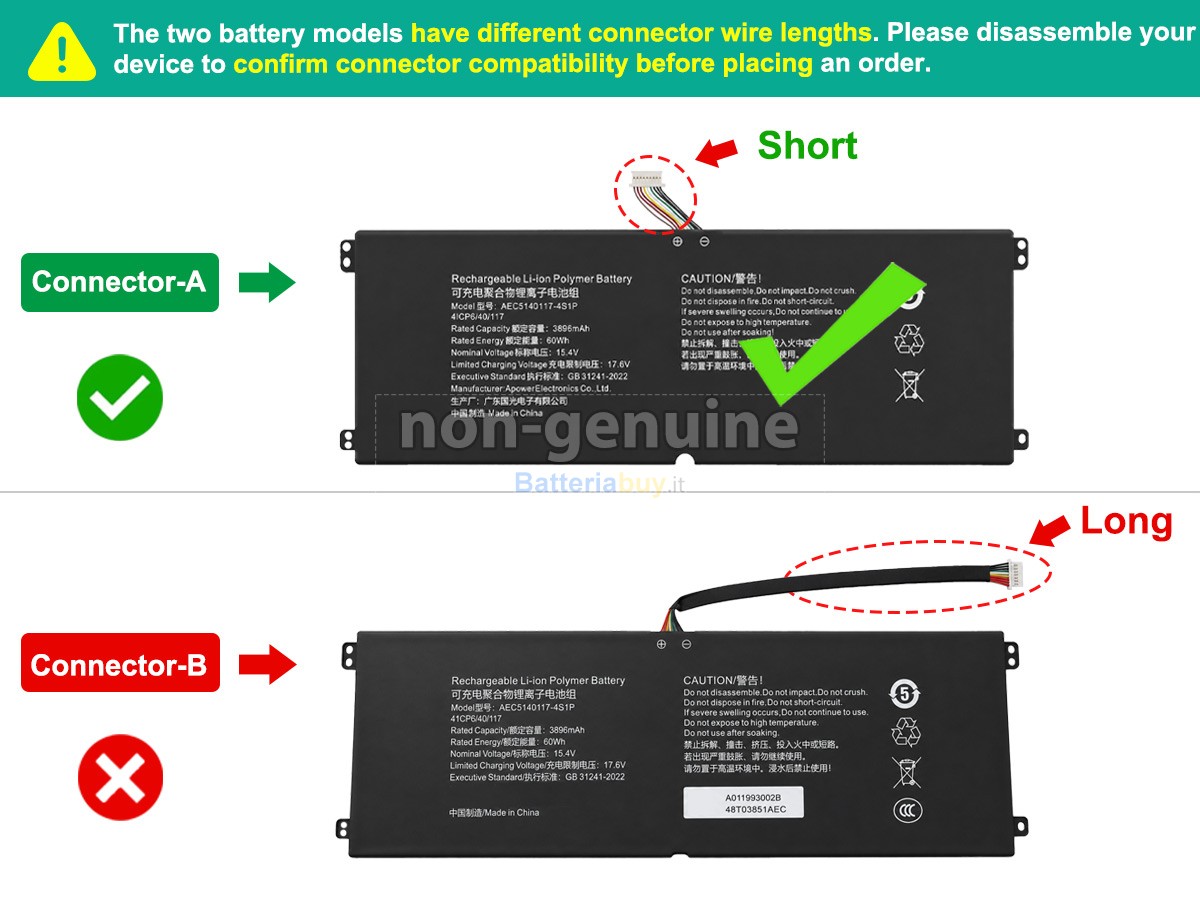 Batteria per Hasee AEC5140117-4S1P